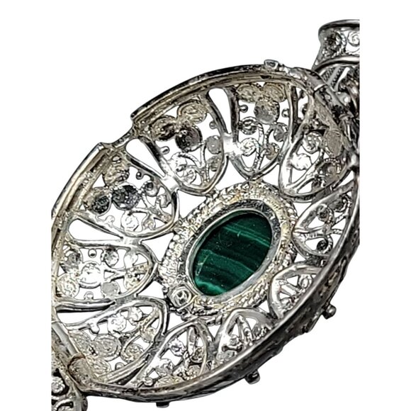 Vintage Hamilton 17J Brooch Watch 800 Silver Filigree Malachite Swiss Runs As-Is - Picture 11 of 11